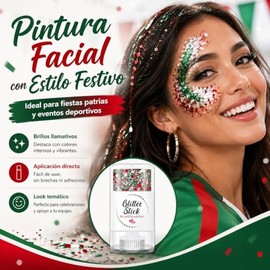 Pintura Facial con Bandera de México, Glitter Stick Mexico Reutilizable para Cuerpo y Cabello, Ideal para Fiestas Patrias, Eventos Deportivos, Hallowe