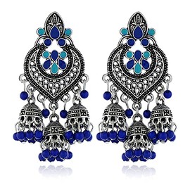 alloneslife Earrings,Fashion Earrings,Retro Indian Bollywood Earrings Ethnic Earring Jhumka Drop Earrings Jewelry Decor for Girl(Royal Blue Ancient Silver)