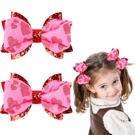 Valentine's Day Hair Bow Clips Hot Pink Ribbon Hair Clip Glitter Heart Hair alligator clip Cute love Hair Bow Barrette No-Slip Bowknot Hairpins Hairgrips Valentine's Day Hair Accessories for Woman