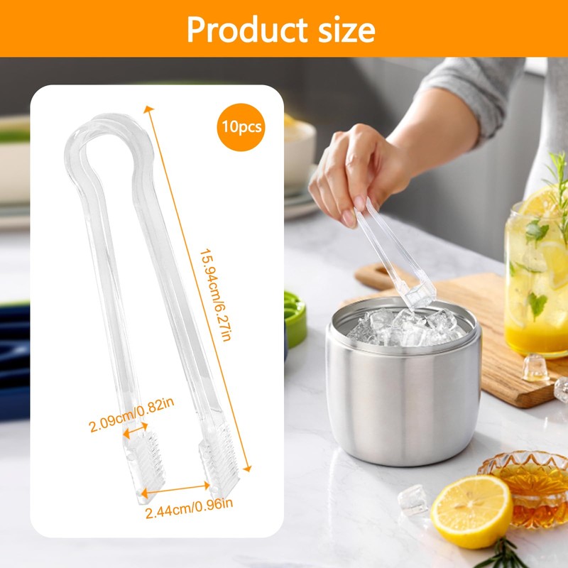 10 Stück Eiswürfelzange Transparent, Kleine Kunststoff Servierzangen für Buffet, Salat,