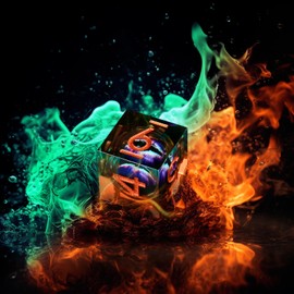 GiGiGuGu DND Resin Dragon Eye Dice Set for RPG & Role Playing - 7pcs Polyhedral Liquid Core Sharp Edged Dice Set D20 D12 D10 D8 D6 D4 with Storage Box (Copper&Cyan)