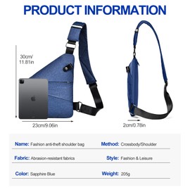 Anti-theft shoulder bag, men's shoulder bag, anti-theft bag, chest bag, anti-theft bag, security bag, travel for men and women, blue