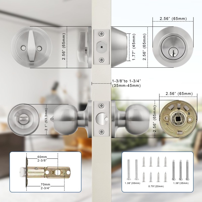 Knobonly Keyed Alike Exterior Door Knob, Round Outdoor Lock with
