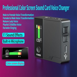 summina Voice Changer Built-in Mic Device with 11 Sound Effects Color Screen Display Live Broadcast Handheld Clip-On Microphone Sound Effects Machine for Phone Laptops Computer Games