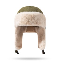 Clape Thermal Aviator Trapper Hat Russian Trooper Hunting Ski Hats Cold Weather Ushanka Faux Fur Hat Pilot Bomber Cap, Green
