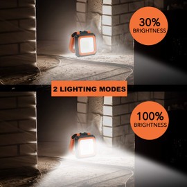 LOVORK 2 Pack Rechargeable Work Light Clamp Rotating Flood Light, 900lm Dimmable 190° Rotating Base Job Site Lighting, IPX4 Waterproof LED Light for Outdoor Camping Repairing Construction Emergency