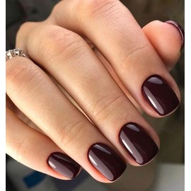 MouyouGlow Press on Nails Kurz,Squoval Dunkel Rot Einfarbige Glossy Fake Nails Kunstnägel mit Nagelkleber,Dark Red Künstliche Fingernägel …