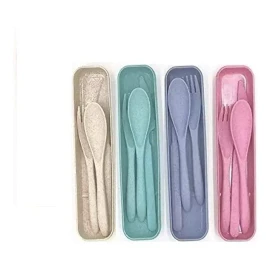 Gadget Cocina Cubiertos Portatiles Ecologicos Con Estuche De Fibra Trigo