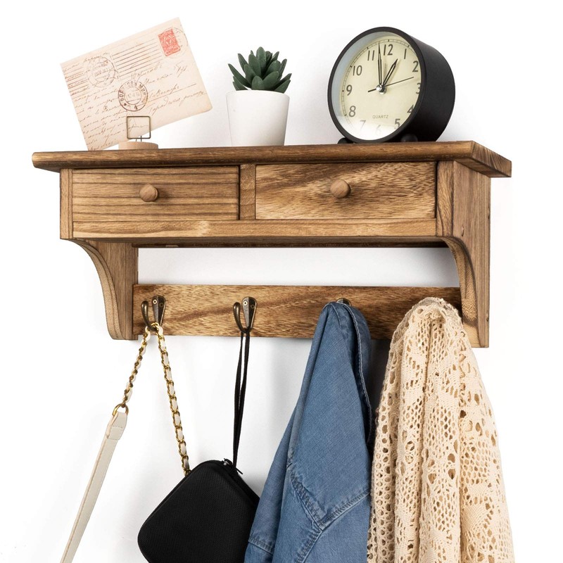 Emfogo Coat Hooks Mounted, Rustic Wood Coat Rack Mount Shelf