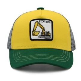 Wodeal Boys Excavator Trucker Hat, Adjustable Embroidered Mesh Baseball Cap Snapback for Kids Age 2-6 Yellow