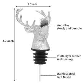 Coitak Deer Head Wine Pourer Spout, Wine Bottle Stopper for Home and bar, Animal Wine Pourer and Stopper With Silicone Rubber Fitting