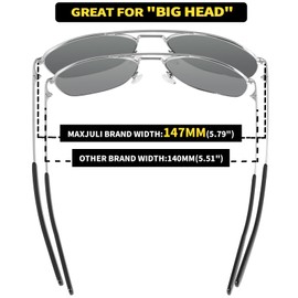 MAXJULI Oversized Polarized Sunglasses for Men Women Square Big Aviator Sunglasses Wide Pilot UV400 Protection shady rays 147mm 8203 Silver+Green Revo