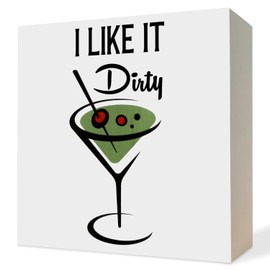 ATBWGT Dirty Martini Bar Wooden Box Sign,Dirty Martini Cocktail Wood Block Plaque Signs for Home Kitchen Bar Pub Lounge Desk Table Shelf Decor,Martini Gifts for Women Men,5x5 Inch