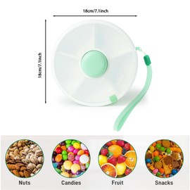 Compartments Reusable Portable Spinning Snack Container with 5 Compartment Dispenser and Lid,Leakproof Spill-Proof for School Work Picnic Travel (Green)