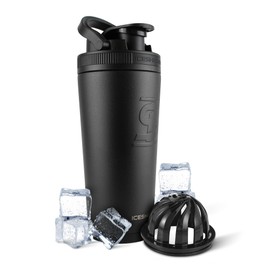Ice Shaker Insulated Stainless Steel Shaker Bottle | 26oz, Black | Cold for 30+ Hours | Insulated Cup with Twist-on Agitator | Odor-Free Bottle for Protein Shakes, Water, Smoothies, Cocktails