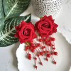 Boutique Flamenco Red Rose & Bead Flower Earrings Zara Huge