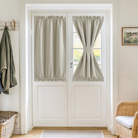RYB HOME 100% Blackout French Door Curtain for Door Window Dual Rod Pocket No Coating - Privacy Assured Thermal Insulated Room Darkening Drapes for Sidelight Window, W 26 x L 40, 1 Panel, Natural