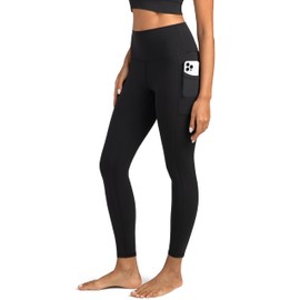 Colorfulkoala Women's High Waisted Tummy Control Workout Leggings 7/8 Length Yoga Pants with Pockets (XL, Black)