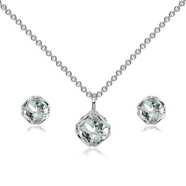 GemStar USA Sterling Silver Light Aquamarine 6mm Round Solitaire Stud Earrings & Pendant Necklace Set