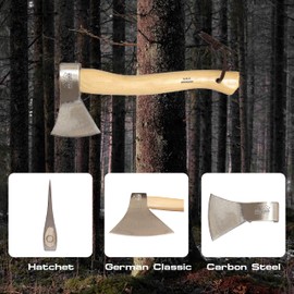 PRANDI German Hatchet 1.32lb - Hickory Handle 14.18in with Leather String - Ideal for Camping, Curving and Cutting - Made in Italy