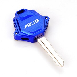 MOWOK Fit For YAMAHA R3 YZF-R3 YZFR3 r3 Motorcycle accessories CNC Aluminum Key Case Cover Key Shell Keychain Keyring Chain, Blue, normal