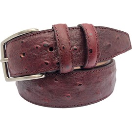 MENS ITALIAN OSTRICH PRINT LEATHER BELT BLACK BLUE TAN BROWN BURGUNDY (BURGUNDY, SMALL 30-32 INCHES)