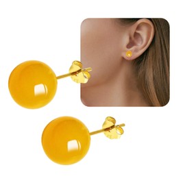 WGXIA Jade Ohrstecker, natürliche runde Perlen Achat Smaragd Granat Obsidian Edelstein Ohrstecker Ball Jade Schmuck Geschenk (gelb Achat-gold-8mm)