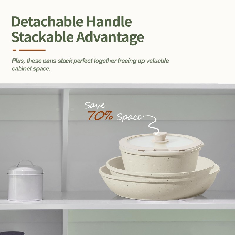 BECIGAR 8pcs Ceramic Pots and Pans Set, Non Stick Cookware