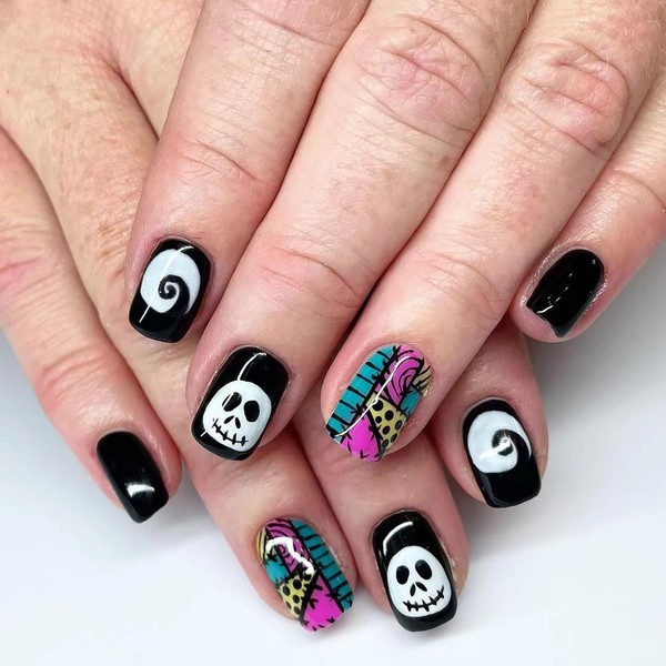 Halloween Press on Nails Short Square Black and White Nails