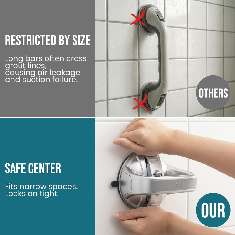 Shower Grab Bars,Suction Handles,Upgraded,Travel,RV,2 Pack,Silver