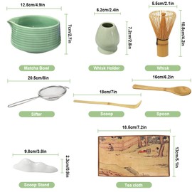 8PCS Matcha Whisk Set, Ceramic Matcha Whisk Sets, Japanese Tea Set, Matcha Kit for Ceremony, Matcha Whisk Set and Bowl with Tea Cloth, Scoop&Sifter for Matcha Lover, Ideal Gift Christmas, Birthday