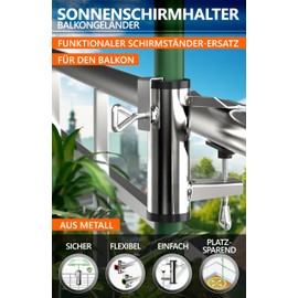 4smile Parasol Holder Balcony Railing – Metal Parasol Holder Balcony, Flexible Mountable – Compact Umbrella Holder Balcony Railing Replaces Parasol Stand Balcony