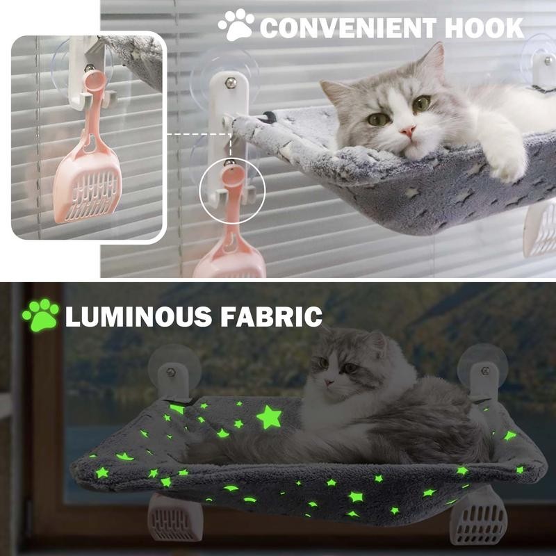 POMESEA 【POMESEA Cat Window Perch】Sunbathing Hammock with Hook Design,Glow in