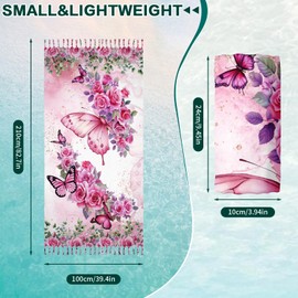 GAIIIIYOU Pink Butterfly Flowers Beach Towels - Spring Summer Rose Floral Turkish Towel for Women Yoga Gym Sports