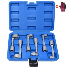 Yuesstloo 1/2" Dr Injection Line Socket Wrench Set, 6pc 12pt Diesel Fuel Line Socket Set, L-Type Injection Line Socket with 12 14 16 17 18 19mm Wrenches, Fuel Line Dismantling Removal Tool