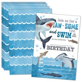 ukebobo Shark Birthday Party Invitations with Envelopes – Birthday Party Invitations, Shark Party Decorations– 20 Cards With Envelopes（dbs）