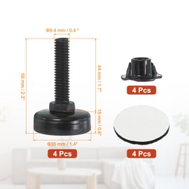 PATIKIL 3/8" Furniture Leveling Feet, 4 Set Adjustable Leg Levelers with T- Nut for Desk Chairs Cabinet Stool Sofas Legs, Black