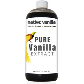 32 oz Pure Vanilla Extract - 100% Real Vanilla Extract - For Cooking, Drinks & Desserts - 100% Vegan, Sugar Free & Kosher - Non-GMO & Gluten-Free - Native Vanilla