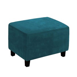 LiveGo Velvet Ottoman Cover Large Size, Stretch Footstool Cover, Rectangle Ottoman Slipcover, Soft Rectangle Foot Stool Protector for Living Room(Deep Teal, Footstools & Ottomans Not Included)