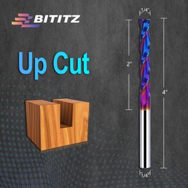 2PCS 1/4 Upcut Spiral Router Bit 1/4 Inch Shank 2 inch Cutting Length with Extra Long Life Coating CNC Router Bits End Mill for Wood Cutting, Slot Mortise, Engraving