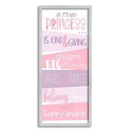Stupell Industries A True Princess Motivational List Pink Purple Phrases, Designed by Anna Quach Gray Framed Wall Art, 13 x 30