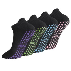 Newofview 4 Pairs Yoga Socks Non-Slip Socks Women Men 37-42, Stopper Socks Non-Slip Socks for Pilates Yoga Barre Dance Ballet Trampoline Fitness Hospital Rehabilitation, Purple, pink, blue, green