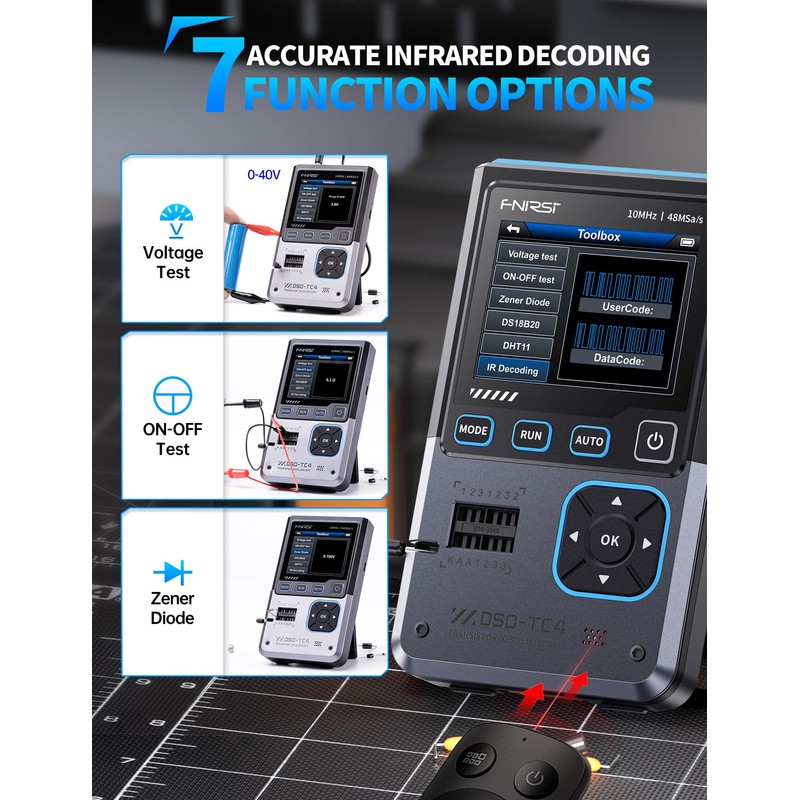 FNIRSI DSO-TC4 Handheld Oscilloscope, 10MHz Bandwidth 48MSa/s Sampling Rate Digital