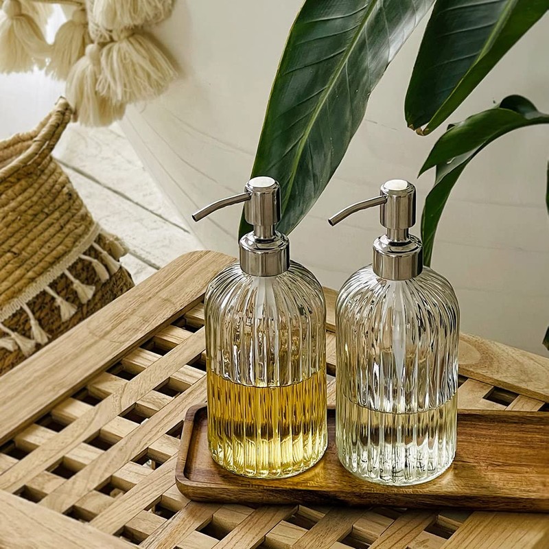 JASAI 2PACK 18 Oz Glass Soap Dispenser with Rust Proof