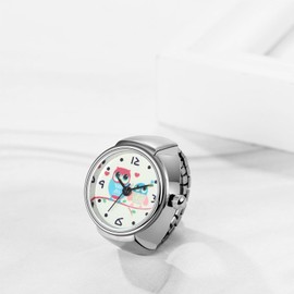 JewelryWe Ring Watch Finger Watch Elastic Owl – Women's Analogue Quartz Finger Ring Watch Ring Watch Ring with Owl Round Dial and Silver Alloy Elastic Band, Silver c, Sports