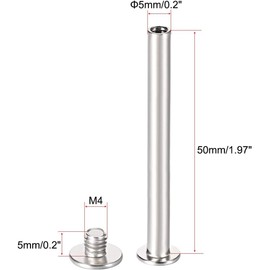 TA-VIGOR 10 Sets Chicago Screws, 50mm Chicago Button Binding Flat Cross Head Leather Rivets Book Binding Screws Posts for Leather Belt Scrapbook Photo Albums