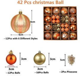 iDopick Christmas Ball Ornaments Set, 42PCS Assorted Shatterproof Christmas Tree Christmas Baubles Balls Ornaments with Hanging Hoop for Holiday Wedding Party Decoration (Golden)