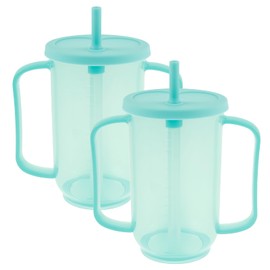 2Pcs Adult Sippy Cup, 12 OZ Plastic Elderly Spill Proof Cup with 2 Handle and Reusable Straw for Home Seniors Liquids