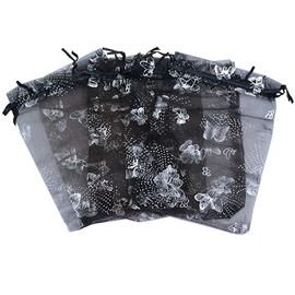 Tovip Wholesale 100PCS Organza Bag Butterfly Design Wedding Pouches Jewelry Packaging Bags (Black, 5x7 (13x18cm))