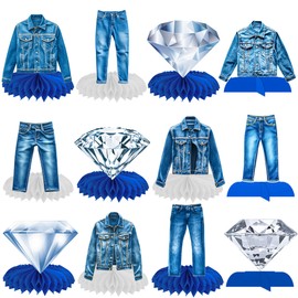 12Pcs Denim and Diamonds Party Honeycomb Centerpieces Denim and Diamonds Birthday Party Supplies Denim Themed Table Centerpieces Jeans Table Decorations for Bachelor Bridal Shower Party Decor
